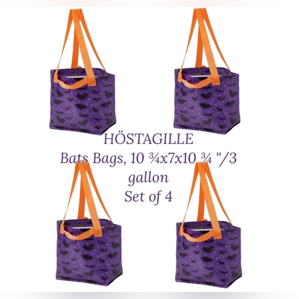 4 Purple Halloween Tote Bags with Orange Handles